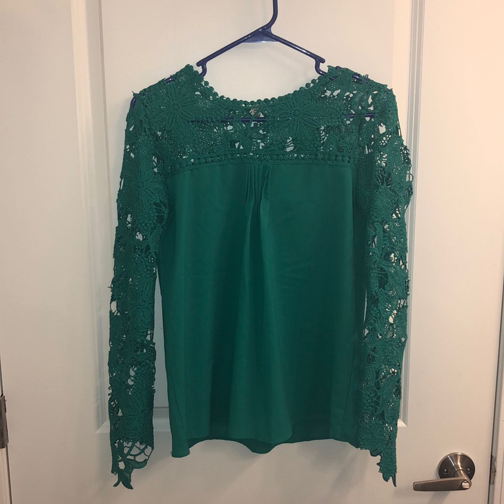 Green lace accent blouse